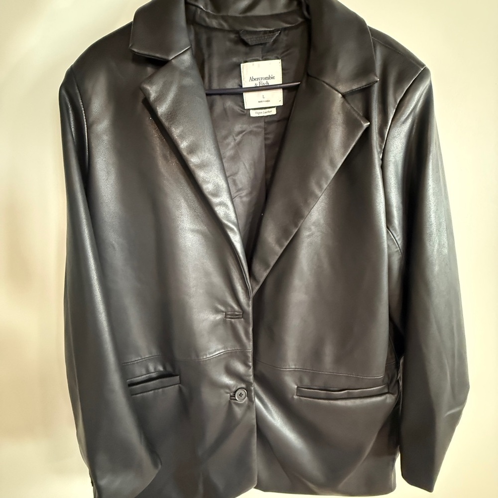 Abercrombie Black Faux Vegan Leather Blazer